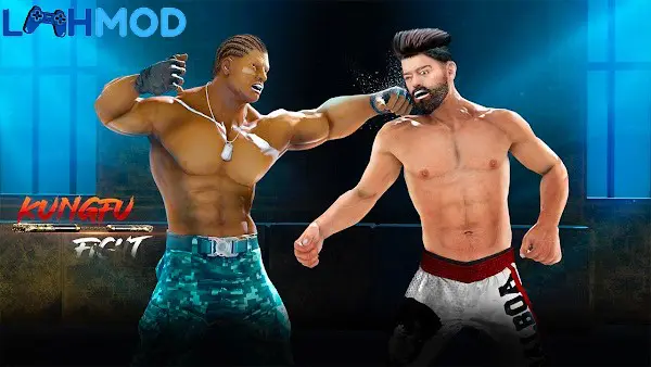 Ảnh 3 của Kungfu Karate Fighting Games APK 3.99 cho Android iOS Ba võ sĩ đang thể hiện những đòn thế mạnh mẽ trong một trận đấu