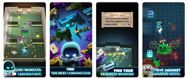 Ảnh 2 của Tải LabBuster Mod Apk 1.1.9 (Vô Hạn Tiền) cho Android iOs Cảnh tượng trong game LabBuster với nhân vật đang bắn hạ quái vật trong phòng thí nghiệm
