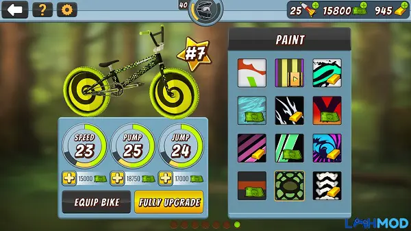 Giao diện chính của Mad Skills BMX 2 với biểu tượng tiền vô hạn từ bản mod
