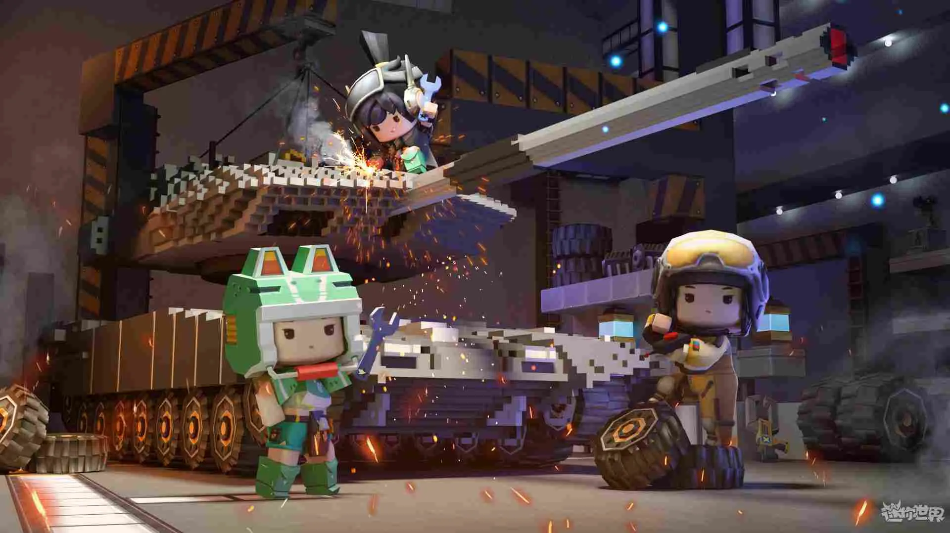 Cảnh tượng trong game Mini World với các nhân vật và khối vuông