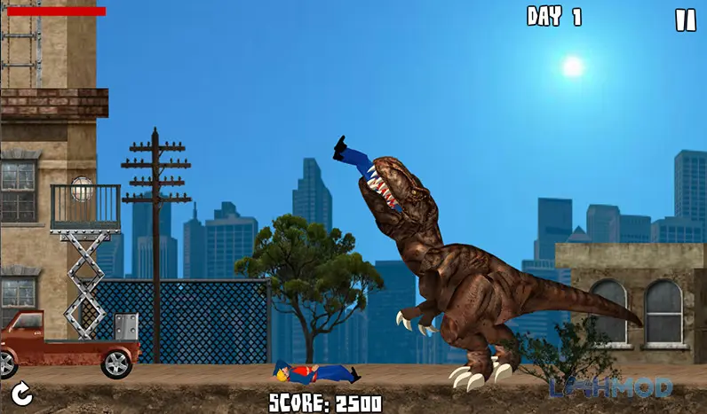 Ảnh 1 của Tải NY Rex Apk 23 cho Android iOs Cảnh T-Rex đang phá hủy ô tô trên đường phố New York