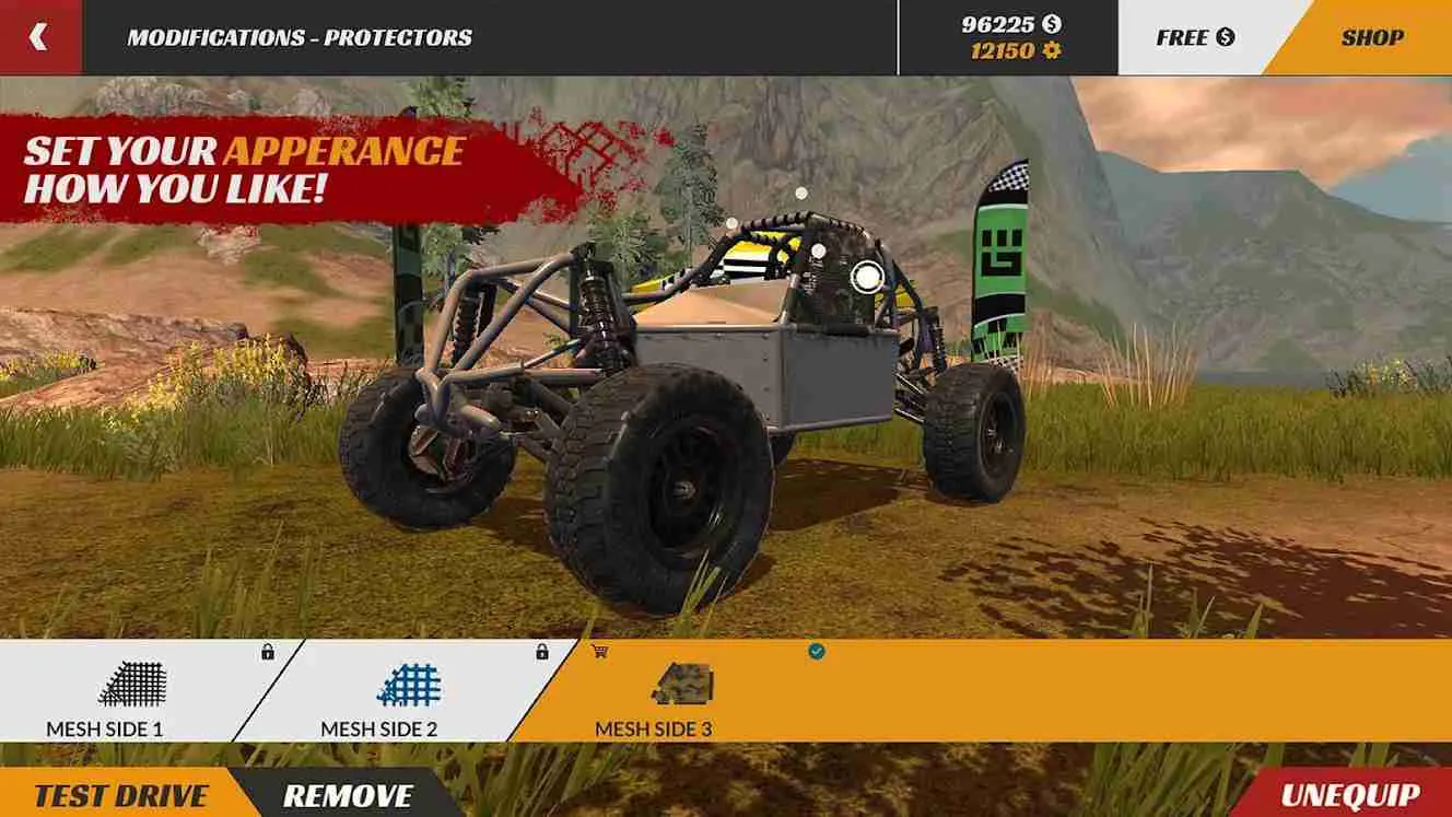 Ảnh 2 của Offroad PRO – Clash of 4x4s Mod APK 1.0.22 (Mua Sắm Miễn Phí) Cảnh lái xe offroad trong rừng với bùn và cây cối