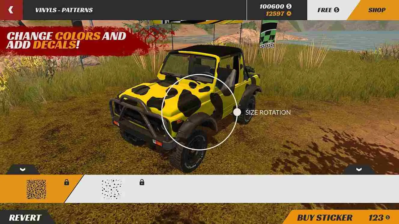Ảnh 5 của Offroad PRO – Clash of 4x4s Mod APK 1.0.22 (Mua Sắm Miễn Phí) Bảng điều khiển và vô lăng bên trong một chiếc xe offroad