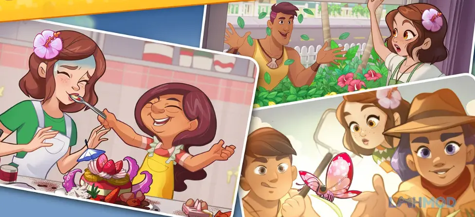 Ảnh 1 của Tải Ohana Island Mod Apk 1.8.6 (Vô Hạn Tiền) cho Android iOs Giao diện Ohana Island Mod với nhân vật đứng giữa khu vườn hoa