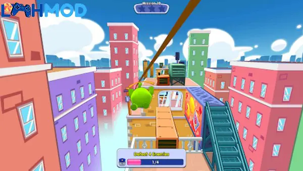 Ảnh 3 của Tải Om Nom Run 2 Parkour APK 1.1.1 cho Android iOS Cảnh Om Nom sử dụng vật phẩm hỗ trợ tên lửa