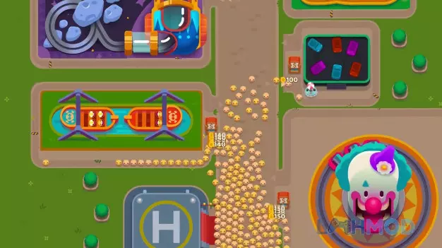 Ảnh 2 của Tải Overcrowded: Tycoon Mod Apk 2.13.1 (Vô Hạn Tiền) cho Android iOs Cảnh quan công viên giải trí với tàu lượn siêu tốc