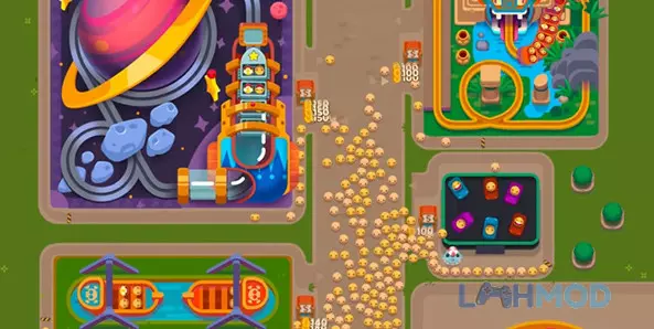 Ảnh 3 của Tải Overcrowded: Tycoon Mod Apk 2.13.1 (Vô Hạn Tiền) cho Android iOs Quang cảnh tổng thể công viên giải trí với các trò chơi