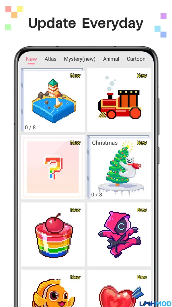 Người chơi đang tô màu một bức tranh pixel trong game