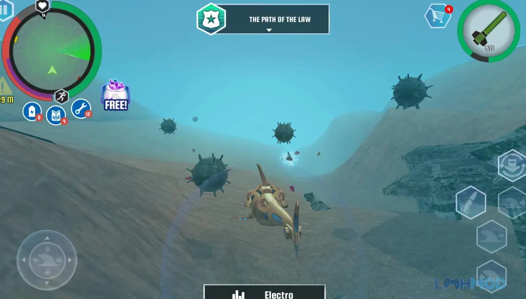Ảnh 2 của Tải Robot Shark Mod Apk 3.2.8 (Vô Hạn điểm) cho Android iOs Cảnh một con cá mập robot đang bơi dưới nước trong Robot Shark