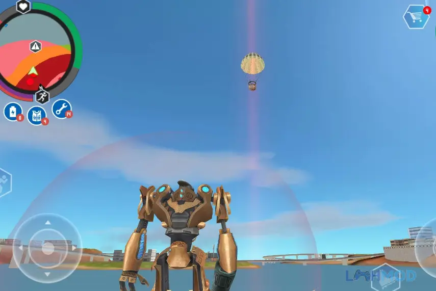 Ảnh 4 của Tải Robot Shark Mod Apk 3.2.8 (Vô Hạn điểm) cho Android iOs Robot cá mập đang phóng một viên đạn vào kẻ thù trong một thành phố