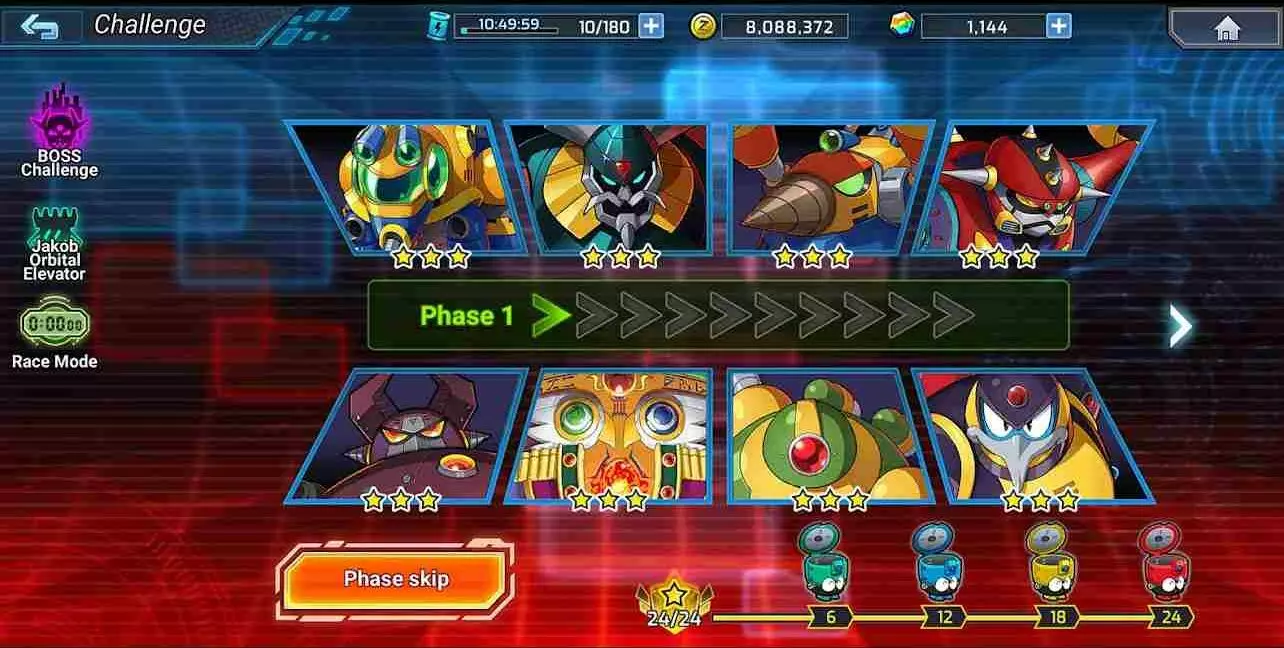 Ảnh 2 của Tải MEGA MAN X DiVE Mod APK 4.12.0 (Mở Khoá) Giao diện chọn nhân vật với các chỉ số và kỹ năng của X