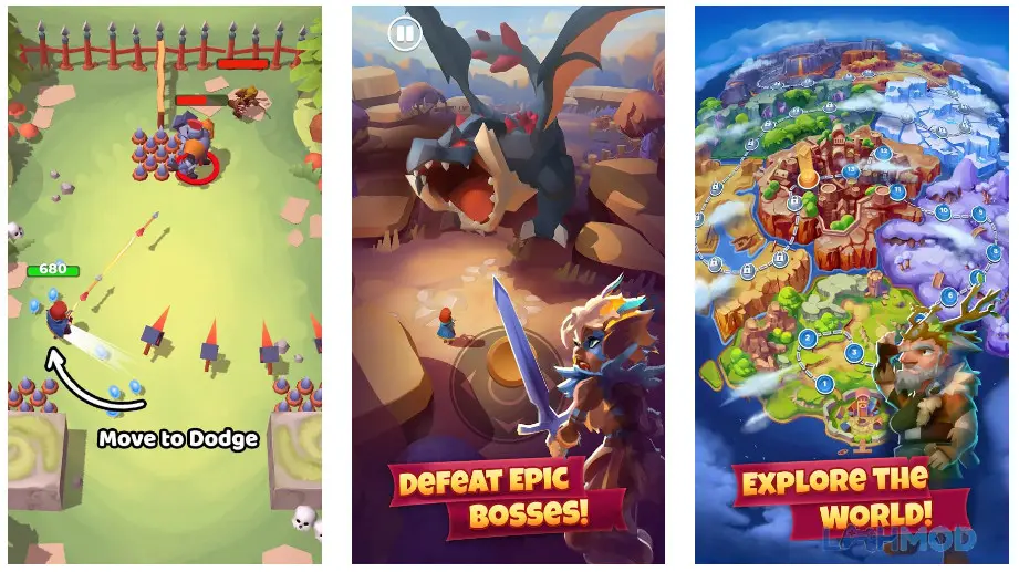 Ảnh 2 của Rogue Land Mod Apk 0.14.1 (One Hit, God Mode) Cảnh chiến đấu trong Rogue Land với anh hùng dùng cung tên