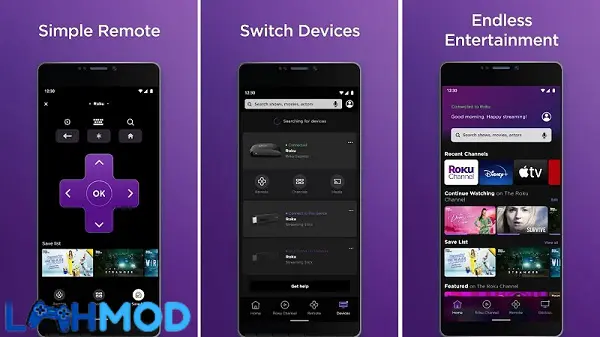 Ảnh 2 của Tải ứng dụng Roku APK 8.7.2.1324975 cho Android iOS Giao diện chính của Roku hiển thị các kênh và ứng dụng giải trí