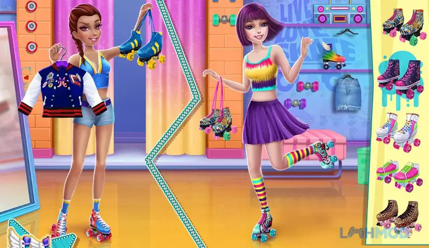 Ảnh 2 của Tải Roller Skating Girls Mod Apk 1.2.4 (Mở khóa All) cho Android iOs Nhân vật trong Roller Skating Girls biểu diễn động tác trượt patin trên sân khấu