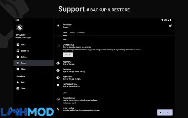 Ảnh 4 của Rotation MOD APK 25.5.3 (Mở khóa pro) cho Android iOS Minh họa các cài đặt nâng cao cho tính năng xoay màn hình tự động của Rotation MOD