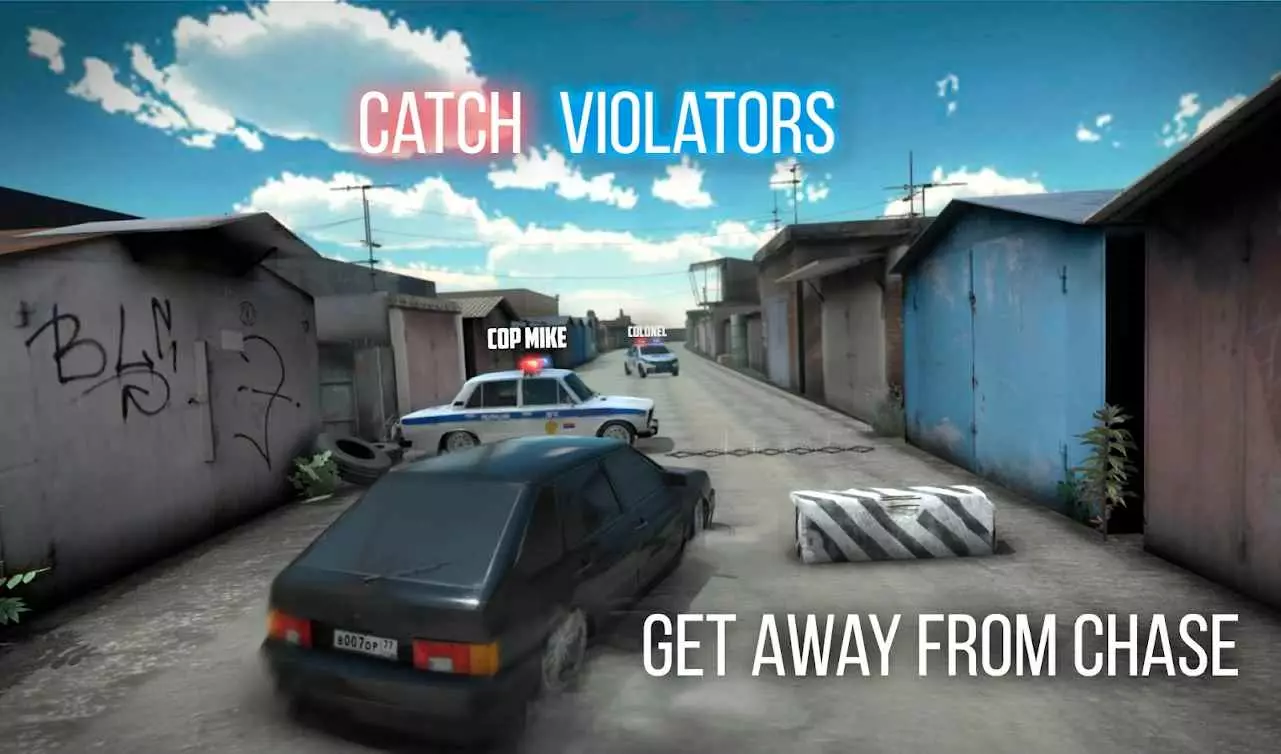 Ảnh 3 của Tải game Russian Rider Online Mod APK 1.37 (Mở Khóa) Một chiếc xe đua phong cách Nga đang drift trên đường trong Russian Rider Online Mod