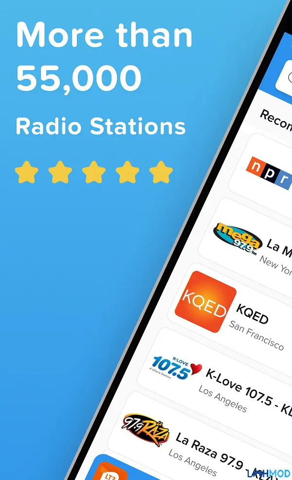 Ảnh 1 của Tải app Simple Radio Apk 5.5.0 cho Android, IOS Giao diện chính của Simple Radio với các kênh phát thanh