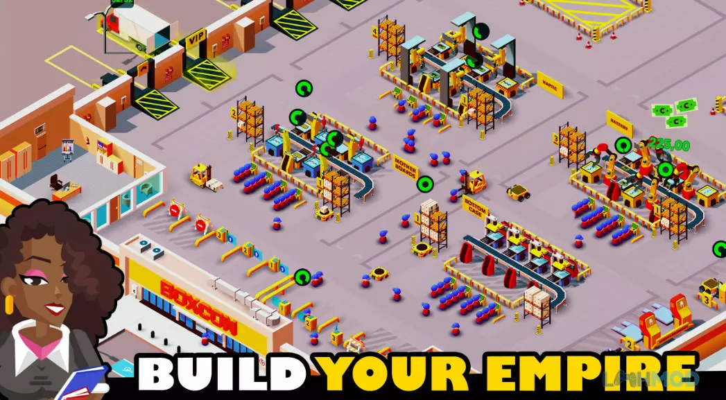 Ảnh 2 của Tải Smartphone Factory Tycoon Mod Apk 0.233 (Mua sắm miễn phí) cho Android iOs Màn hình hiển thị quá trình sản xuất điện thoại trong một nhà máy