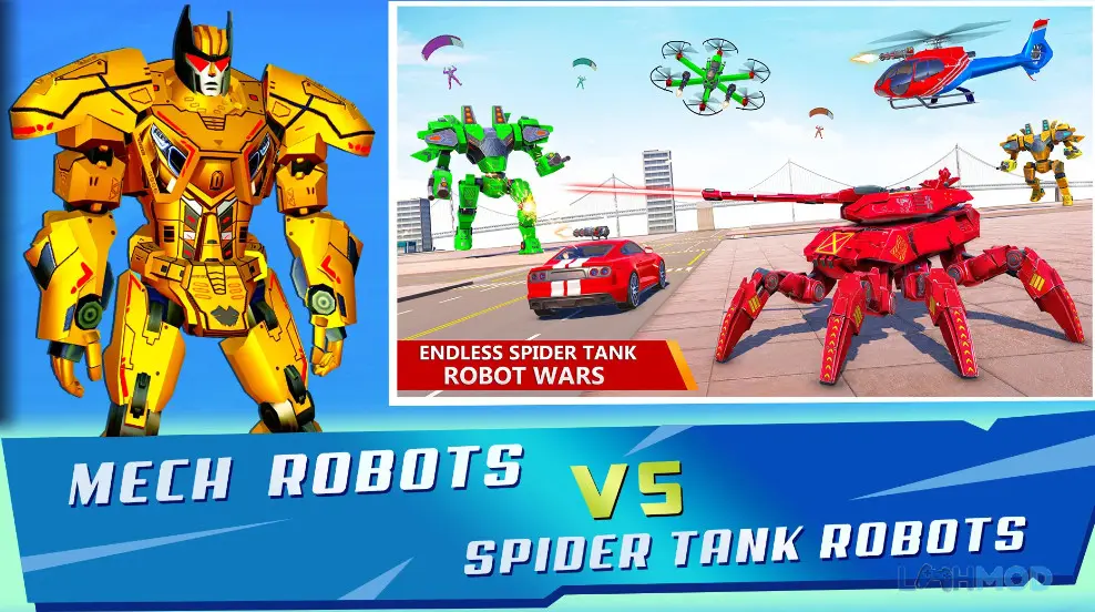 Ảnh 3 của Spider Tank Robot Wars 3D Apk 1.4.7 – LMHMOD Robot nhện biến hình thành xe tăng