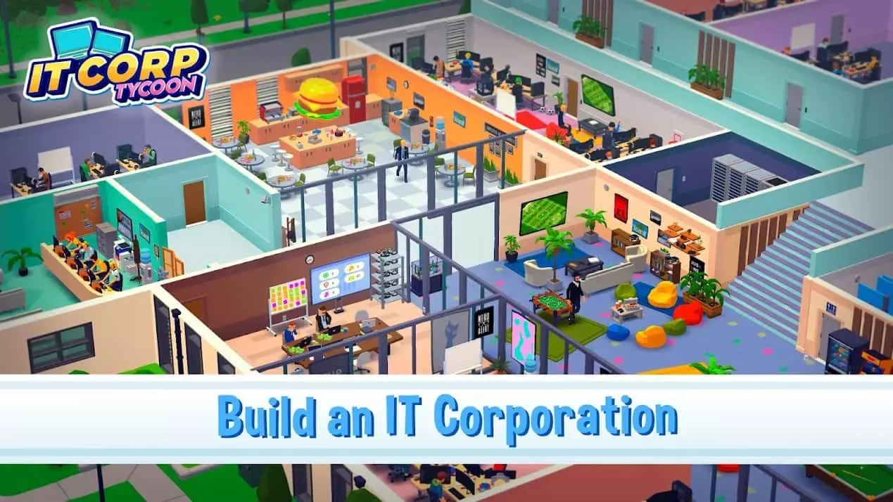 Ảnh 3 của Tải game Startup Empire Mod APK 1.2.7 (Vô hạn tiền) Nhân viên trong phòng máy chủ của Startup Empire Mod đang làm việc