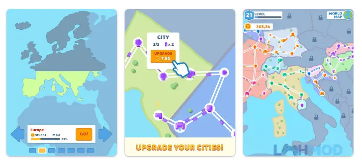 Ảnh 3 của State Connect: Traffic Control Mod 1.45 (Không quảng cáo) Android Alt text mô tả một góc nhìn khác về gameplay của State Connect: Traffic Control, cho thấy các đường kết nối phức tạp hơn và nhiều phương tiện di chuyển