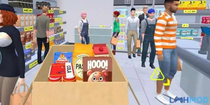 Ảnh 3 của Tải Hack Supermarket Simulator Apk v2.7.2 (Vô Hạn Tiền) Dành Cho Android Người quản lý đang giám sát hoạt động của nhân viên tại quầy thanh toán