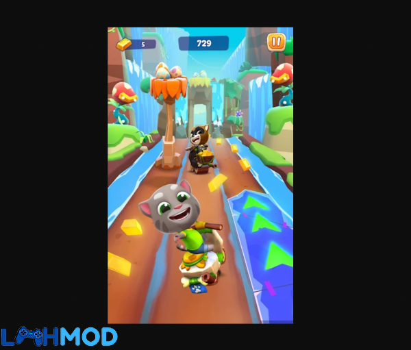 Ảnh 4 của Tải Talking Tom Time Rush APK 1.0.44.16992 cho Android iOS Ba nhân vật mèo Tom, Angela và Ben đang chạy trong một thế giới tràn ngập pha lê