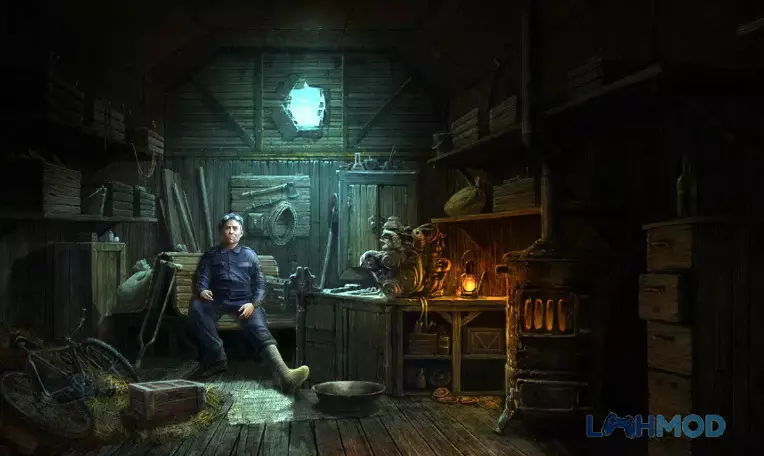 Ảnh 1 của Tải The Wild Case Mod Apk 1.2.3 (Mở khóa All) cho Android iOs Cảnh game The Wild Case với nhân vật chính đứng trước một ngôi nhà hoang tàn