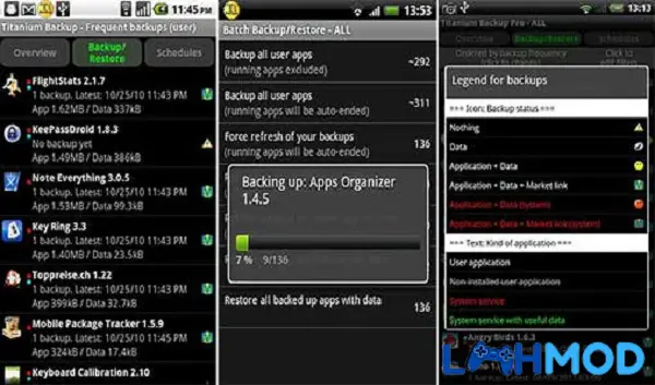 Ảnh 2 của Titanium Backup Pro MOD APK 8.4.0.2 (Vô Hạn Skill) cho Android iOS Màn hình giao diện Titanium Backup Pro hiển thị các tùy chọn sao lưu và khôi phục