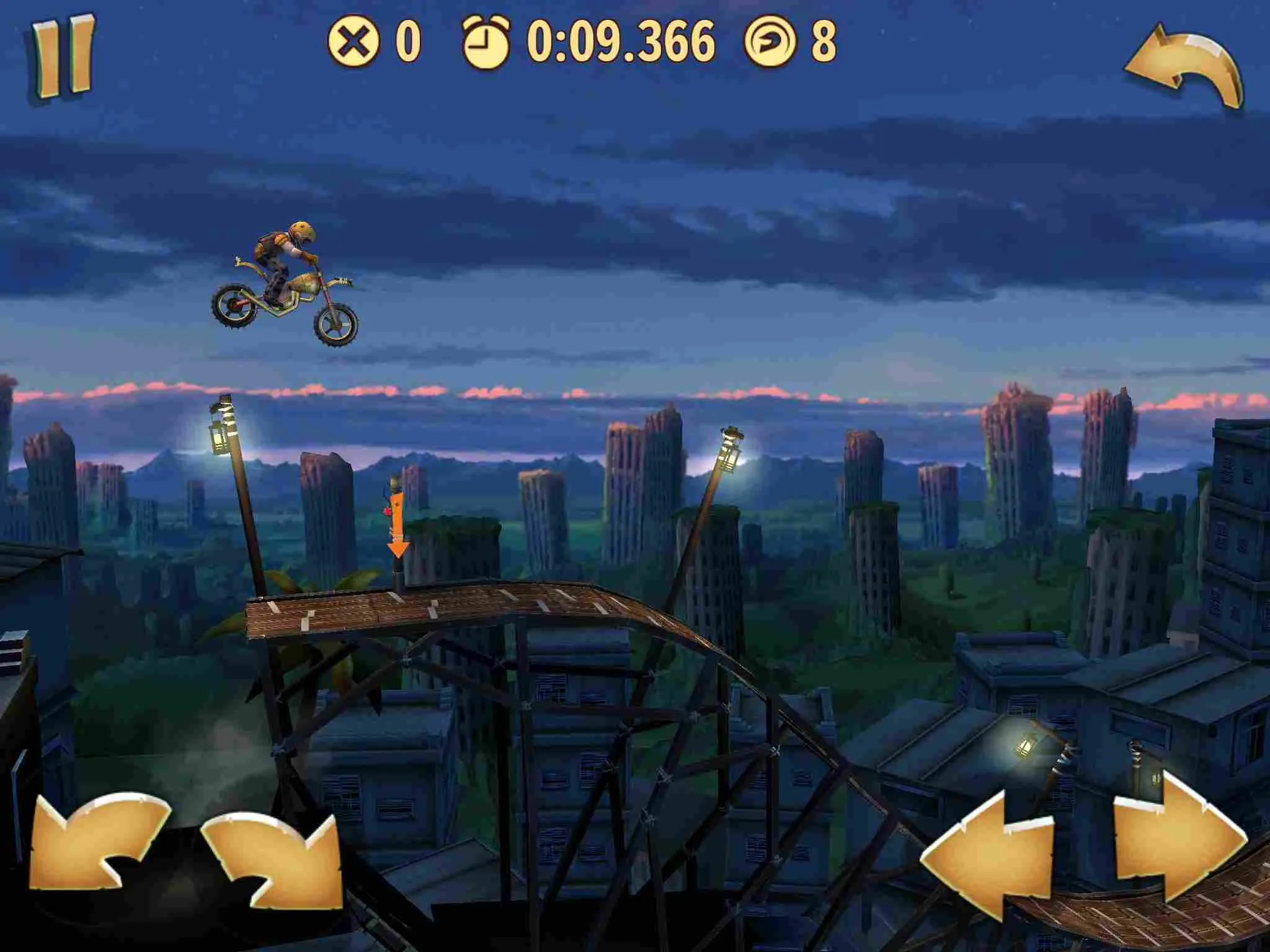 Ảnh 3 của Tải game Trials Frontier Mod APK 7.9.4 (Menu, Vô Hạn Tiền, Coins) Mô tả ảnh: Cảnh một tay đua đang phóng mô tô qua ngọn lửa lớn trên đường đua