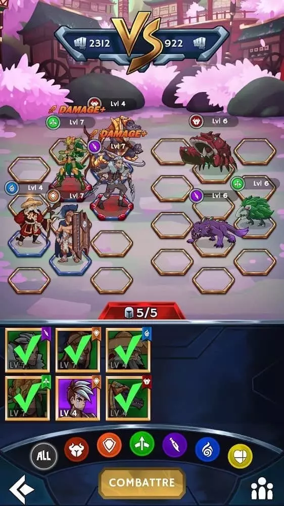 Ảnh 1 của Tải game Tribal Idle Mod APK 1.1.1 (Menu, Instant Win) Cảnh giao tranh trong game Tribal Idle Mod với đội hình anh hùng và quái vật