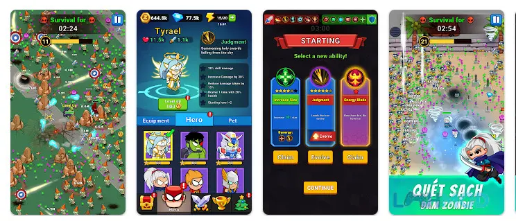 Ảnh 2 của Tải Undead City Zombie Survival Mod Apk 3.7.0 (Mod menu) cho Android iOs Cảnh chiến đấu trong Undead City Zombie Survival, người hùng đang chống lại bầy zombie