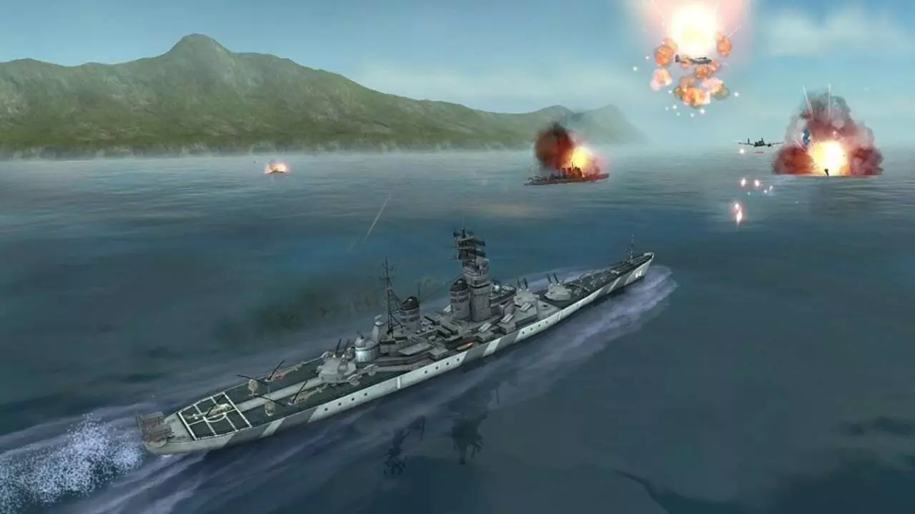 Ảnh 2 của Tải game Warship Battle Mod APK 3.5.3 (Menu, Vô hạn tiền) Một góc nhìn khác về tàu chiến trong Warship Battle Mod đang di chuyển
