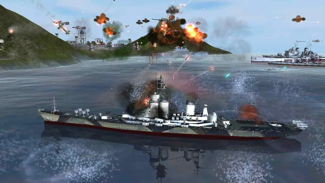Ảnh 3 của Tải game Warship Battle Mod APK 3.5.3 (Menu, Vô hạn tiền) Giao diện điều khiển và hành động trong game Warship Battle Mod