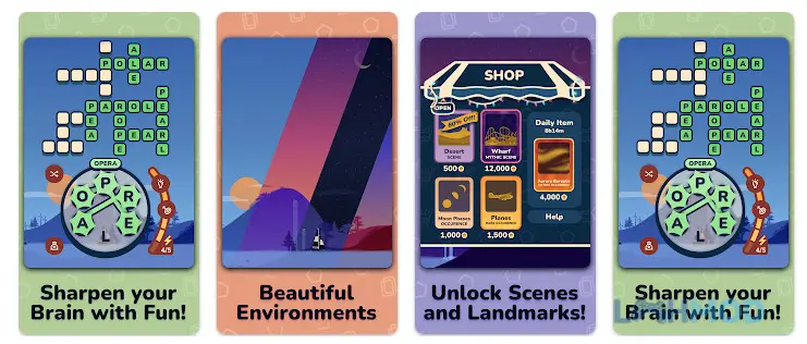 Ảnh 1 của Tải Word Horizons Apk 1.4 cho Android iOs Một cảnh quan đẹp trong game Word Horizons với các ô chữ đang được giải