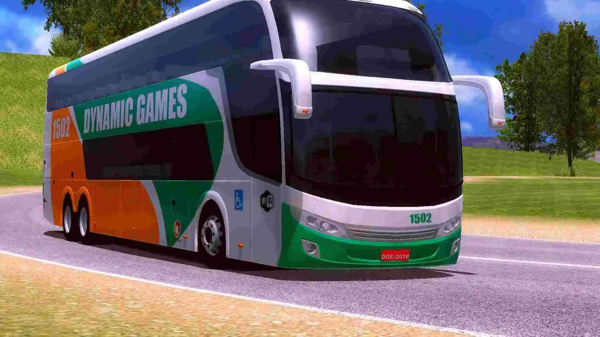 Ảnh 1 của World Bus Driving Simulator Mod APK 1.42 (Vô Hạn Tiền, Mở Khóa) Giao diện trong game World Bus Driving Simulator Mod với xe bus và đường phố