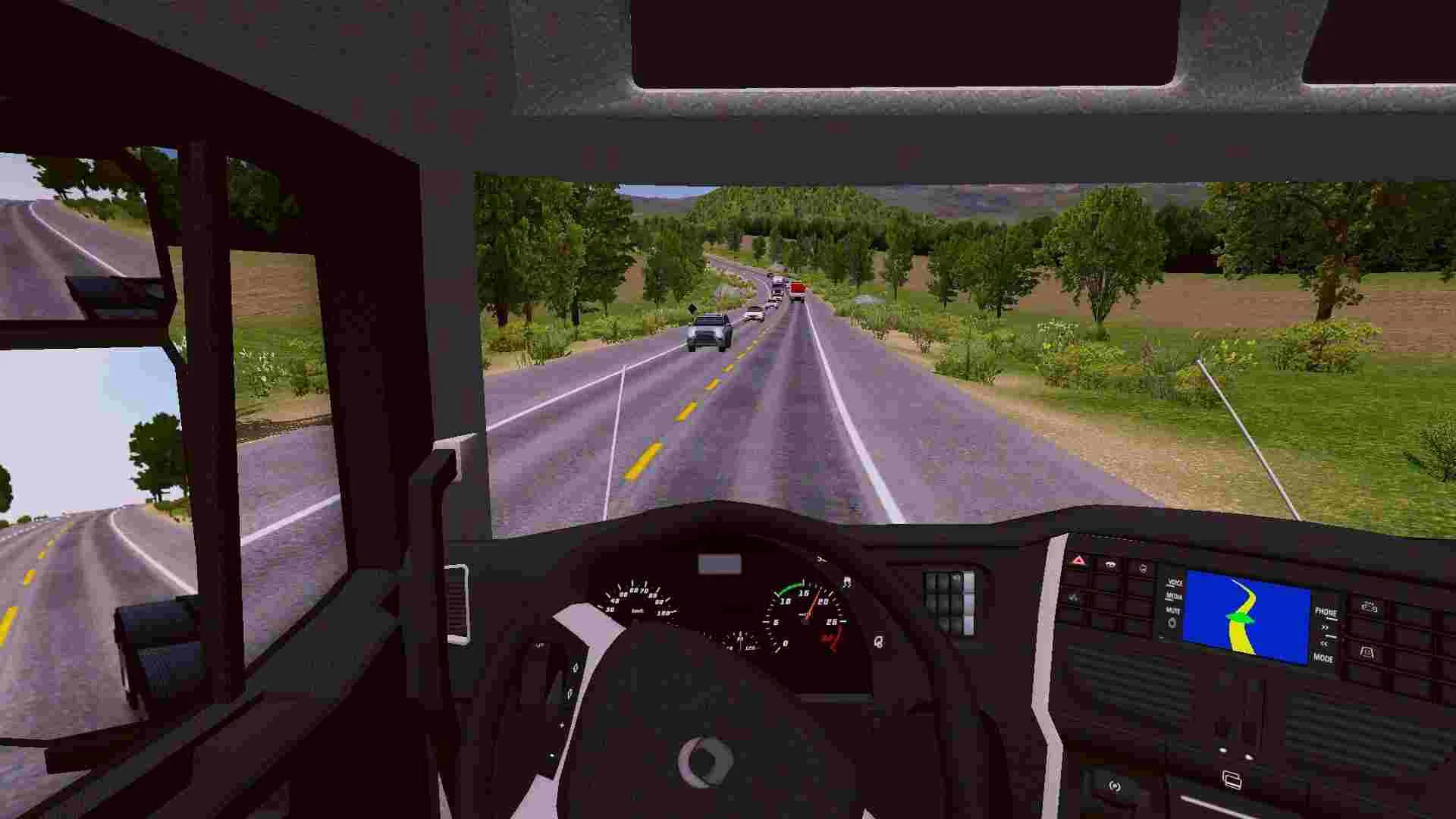 Ảnh 2 của World Bus Driving Simulator Mod APK 1.42 (Vô Hạn Tiền, Mở Khóa) Tài xế đang điều khiển xe bus trên đường trong World Bus Driving Simulator Mod
