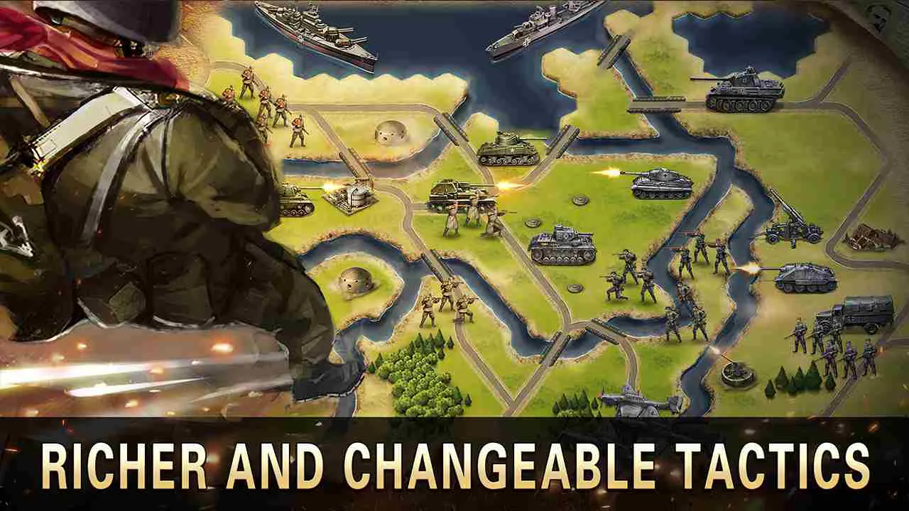 Ảnh 2 của Tải game World War 2: WW2 Strategy Game Mod APK 419 (Vô Hạn Tiền) Quân đội Đức đang tiến công trên bản đồ chiến dịch