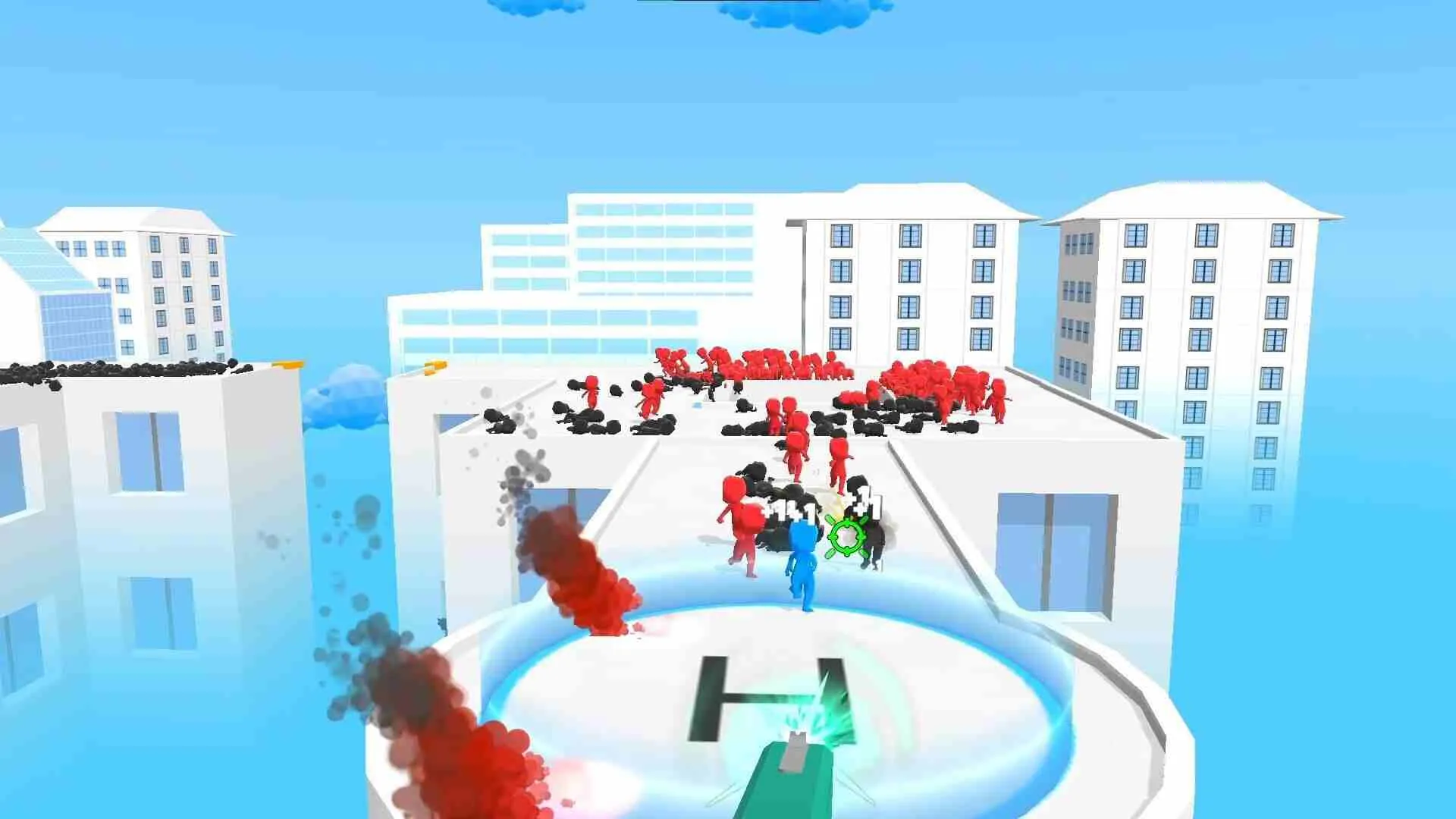 Ảnh 2 của Tải game Z Escape Mod APK 2.2 (Menu, Mở Khóa Tất Cả, Tốc Độ) Một nhóm nhân vật màu xanh đang chạy trốn khỏi đám đông kẻ thù màu đỏ