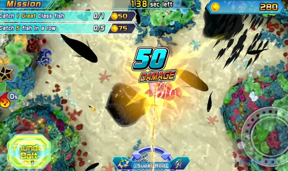 Ảnh 2 của Ace Angler Fishing Spirits M Mod Apk 1.4.5 (Free Phần thưởng) cho Android Cảnh một người chơi đang câu cá trong Ace Angler Fishing Spirits M Mod với giao diện hiển thị thông tin