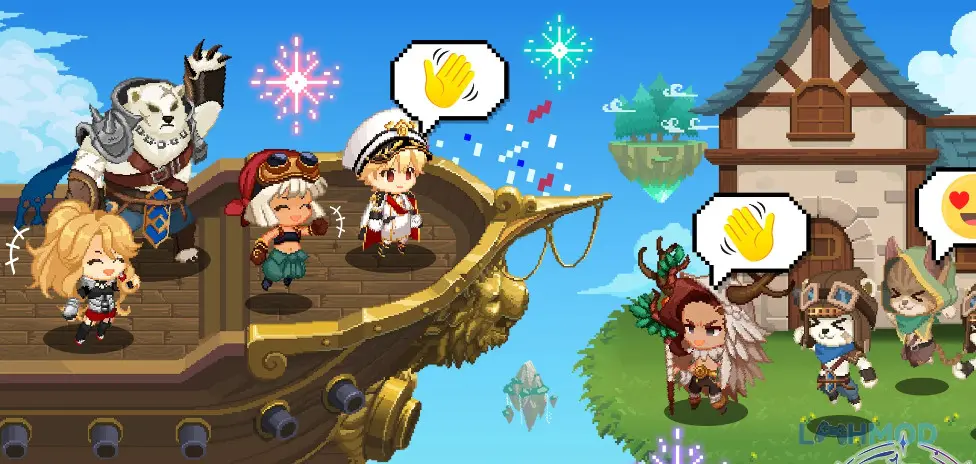 Ảnh 6 của Tải Airship Knights Mod Apk 1.2.12 (Full Game) cho Android iOs Một nhóm hiệp sĩ đang đứng trên boong phi thuyền, chuẩn bị cho cuộc chiến