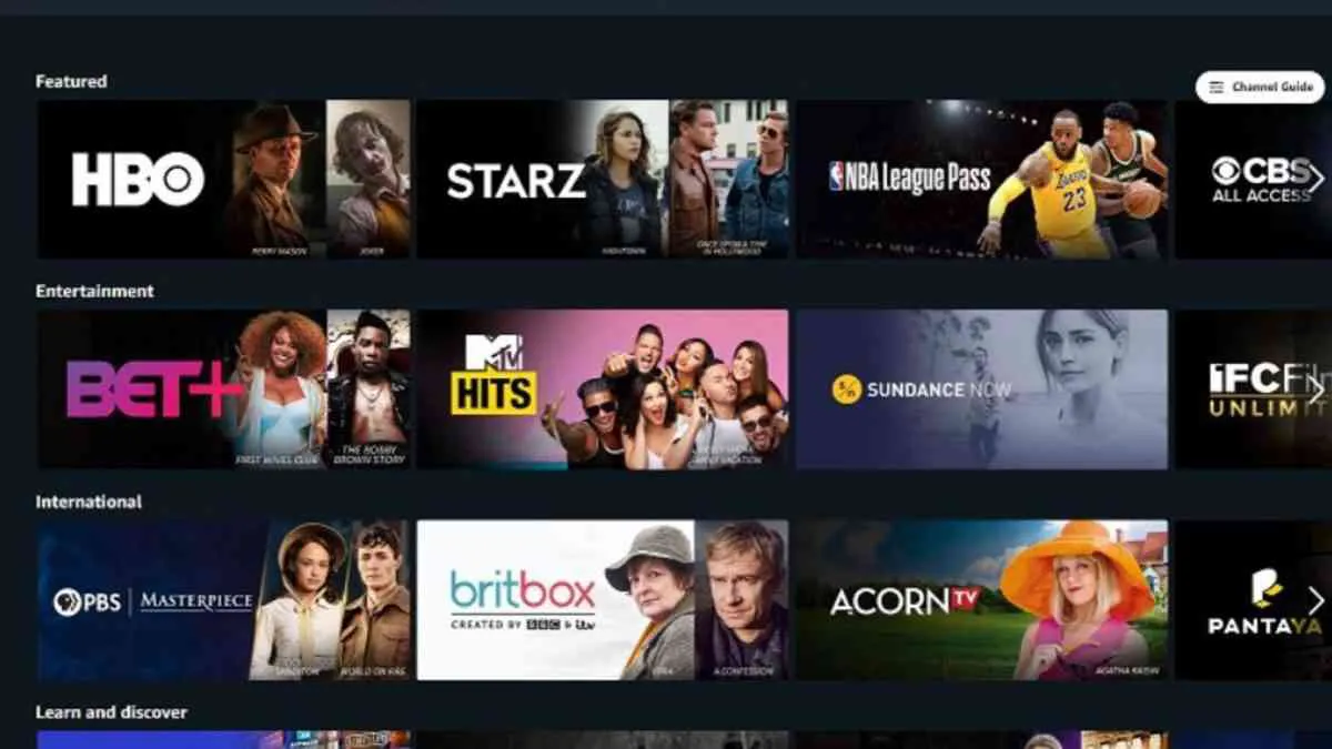 Ảnh 2 của Amazon Prime Video Mod APK 3.0.345.16647 (Mở Khóa Premium) Màn hình Amazon Prime Video trên điện thoại hiển thị nhiều kênh giải trí khác nhau