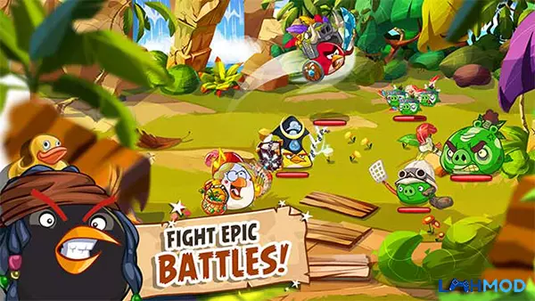 Ảnh 4 của Tải Angry Birds Epic MOD APK 3.0.27463.4821 (Vô hạn tiền) Android iOS Alt text: Bốn chú chim Angry Birds Epic với vẻ mặt quyết tâm