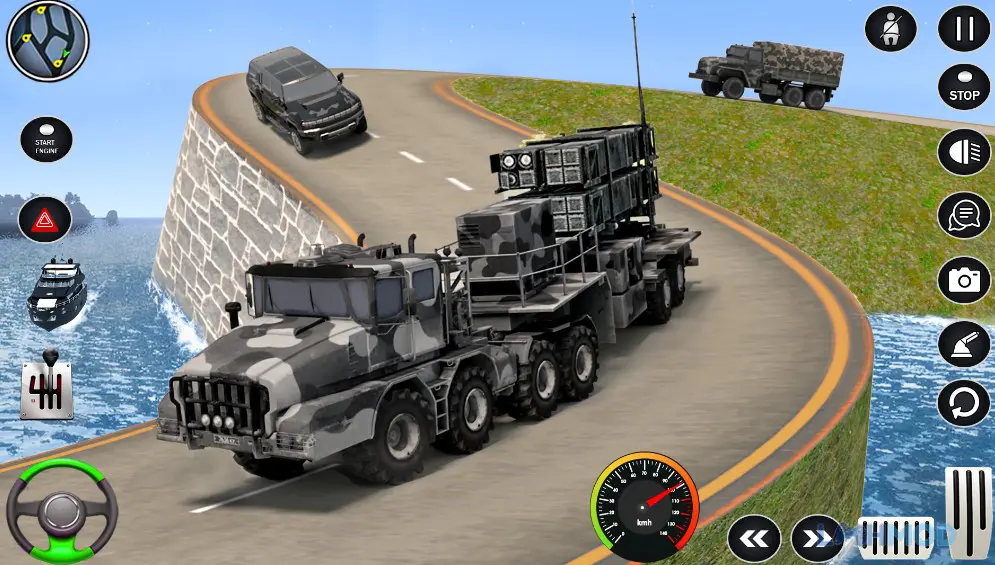 Ảnh 4 của Tải Army Transport Truck Games Apk 1.16 cho Android iOs Nội thất cabin xe tải quân sự với người lái đang vận hành