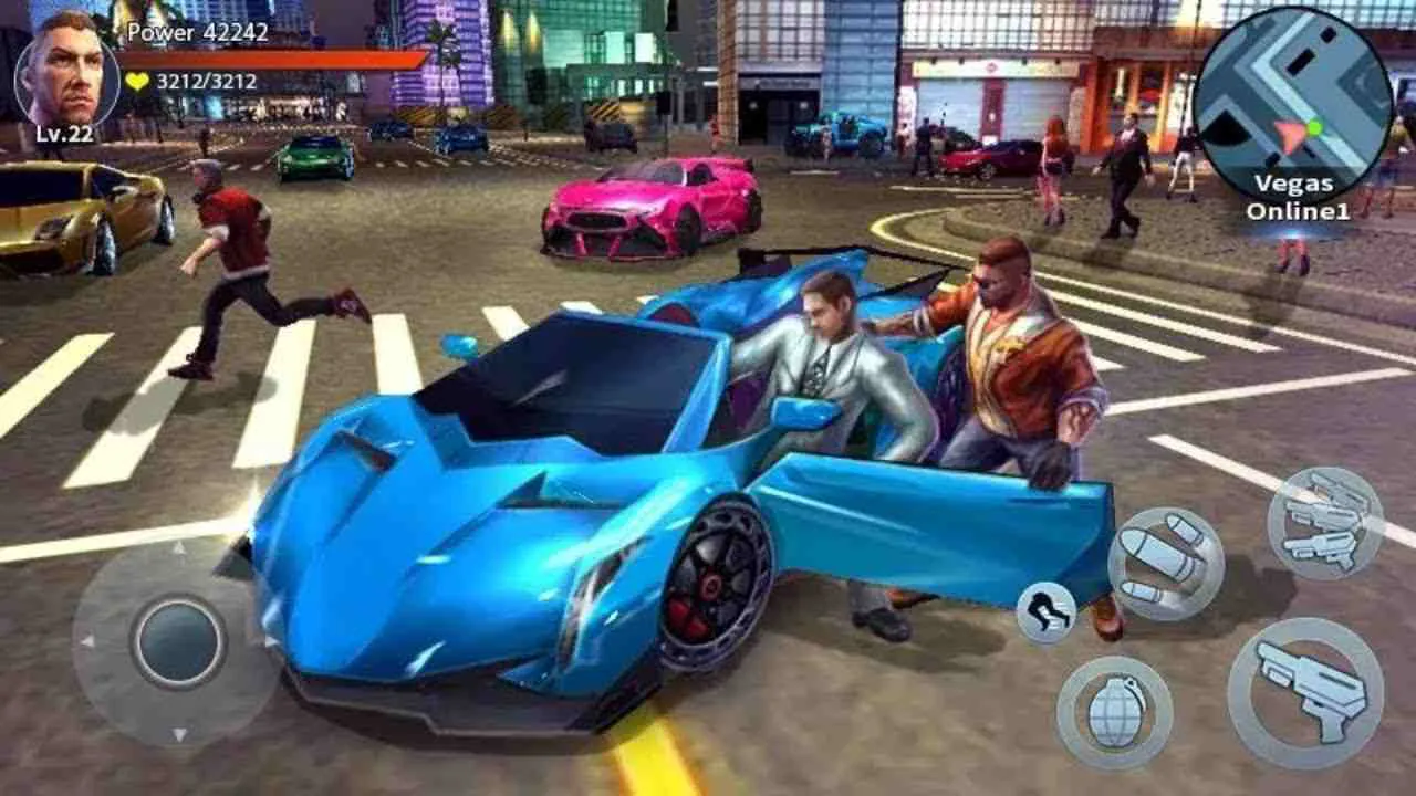 Ảnh 3 của Auto Gangsters Mod APK 1.19 (Vô Hạn Tiền, Kỹ Năng) Nhân vật chính đối mặt với cảnh sát trong một cuộc rượt đuổi