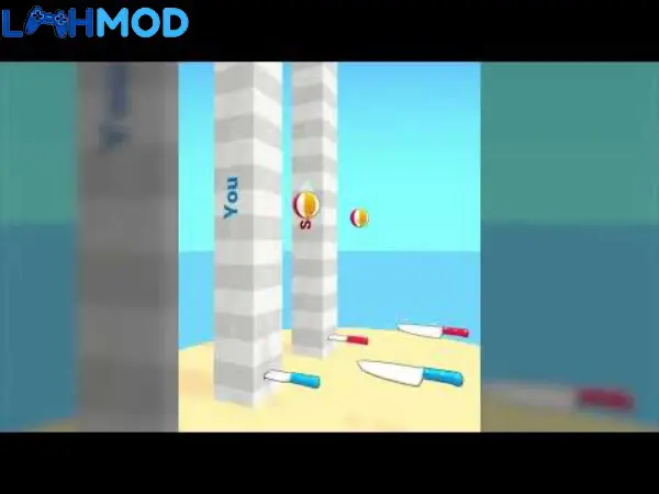 Ảnh 2 của Tải Ball Up: Knife Racing APK 1.3 cho Android iOS Một con dao được ném vào cột, quả bóng đang nảy lên trên lưỡi dao