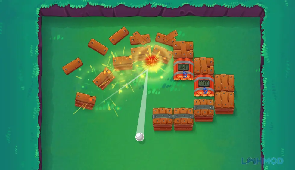 Ảnh 3 của Tải game Bounce ball Brick Breaker Apk 2.0.6 cho Android iOs Cảnh chơi game với hiệu ứng gạch bị phá hủy và nhiều vật phẩm rơi ra
