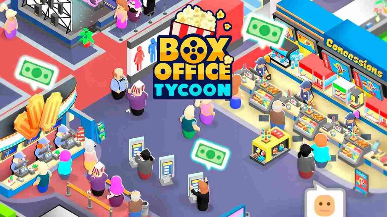 Ảnh 2 của Box Office Tycoon Mod APK 2.0.3 (Menu, Mở Khóa Phần Thưởng) Giao diện gameplay của Box Office Tycoon Mod với nhiều khách hàng và quầy bán vé