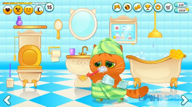 Ảnh 3 của Tải Bubbu Mod Apk 1.89 (Vô Hạn Tiền) cho Android iOs Bubbu mặc trang phục ngộ nghĩnh đang ngồi trên xích đu trong phòng khách