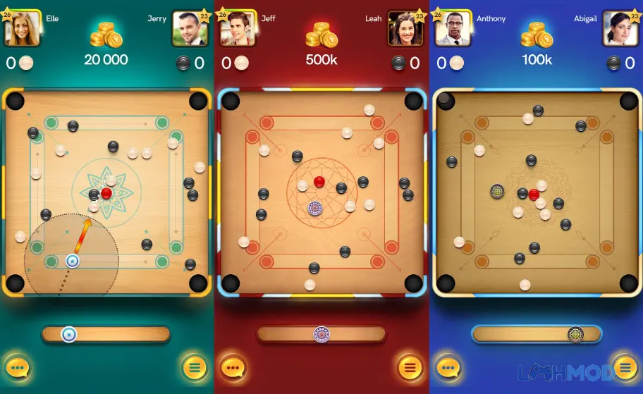 Ảnh 4 của Tải Carrom Pool Apk 17.1.0 cho Android iOs Giao diện bàn chơi Carrom Pool với các quân cờ và striker sẵn sàng